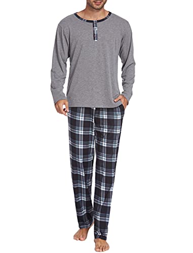 Ekouaer Herren Pyjama Set Schlafanzug Herren 2er Pack Regular Fit Herren Schlafanzug Lang Nightwear Set Herren Pyjama Schlafanzug Lang Grau XXL von Ekouaer