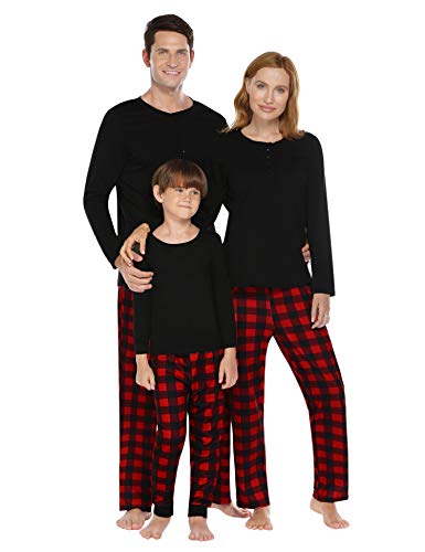 Ekouaer Herren Schlafanzug Lang Pyjama Winter Warm Loungewear Lustig Weihnachts Männer Familie Set schwarz rot Kariert XL von Ekouaer