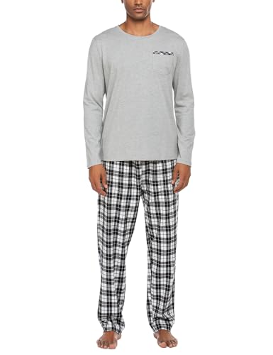 Ekouaer Herren Schlafanzug lang mit Bündchen Zweiteiliger Pyjama Langarm Baumwolle Herren-Loungewear Grau XL von Ekouaer