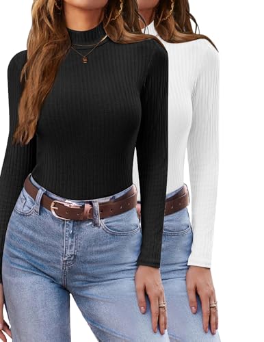 Ekouaer Damen Leichter Rollkragenpullover Thermo Top Winter Unterhemd Langarmshirt Slim Fit Basic Tops Rollkragenshirt, Schwarz+Weiß, XL Ekouaer Damen Leichter Rollkragenpullover Thermo Top Winter Unterhemd Langarmshirt Slim Fit Basic Tops Rollkragenshirt, Schwarz+Weiß, XL von Ekouaer