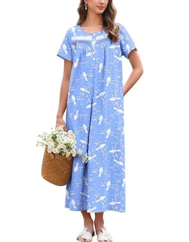 Ekouaer Nachthemden Damen Baumwolle Lang Kurzarm Nachtwäsche Nachtkleid mit Knopf Taschen Weich Schlafshirt Weißer Vogel L Ekouaer Nachthemden Damen Baumwolle Lang Kurzarm Nachtwäsche Nachtkleid mit Knopf Taschen Weich Schlafshirt Weißer Vogel L von Ekouaer