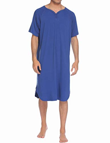 Ekouaer Nachtwäsche Herren Nachthemd Kurzarm Pyjama Comfy Big & Tall Henley Sleep Shirt M-XXXL, Marineblau, L von Ekouaer