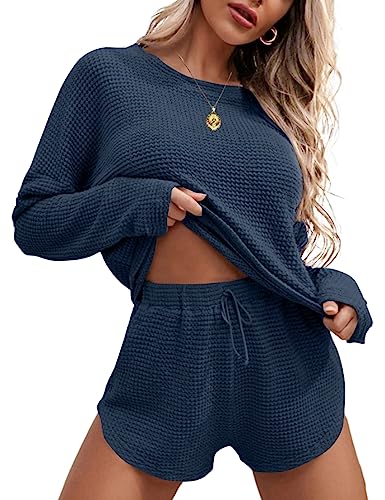 Ekouaer Schlafanzug Damen Lang Damen Pyjamaset Baumwolle Zweiteiler Damen Schlafanzug Winter Loungewear Langes Oberteil Kurze Hose Sleepwear Hausanzug Sets Blau L Ekouaer Schlafanzug Damen Lang Damen Pyjamaset Baumwolle Zweiteiler Damen Schlafanzug Winter Loungewear Langes Oberteil Kurze Hose Sleepwear Hausanzug Sets Blau L von Ekouaer