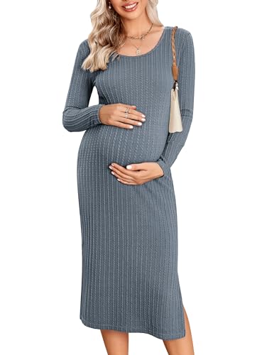 Ekouaer Umstandskleid Damen Langarm Stillen Kleid Elegant Umstandsmode Kleid Winter Umstandsrock Seitengeteilte, Blaugrau, XL Ekouaer Umstandskleid Damen Langarm Stillen Kleid Elegant Umstandsmode Kleid Winter Umstandsrock Seitengeteilte, Blaugrau, XL von Ekouaer