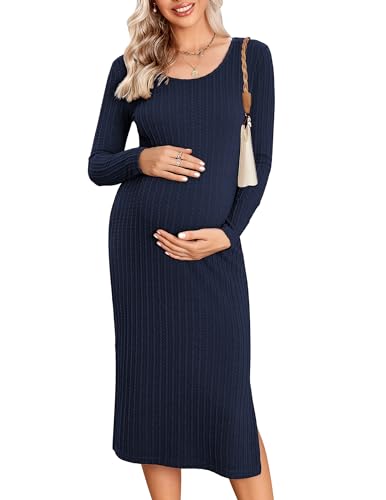 Ekouaer Umstandskleid Damen Langarm Stillen Kleid Elegant Umstandsmode Kleid Winter Umstandsrock Seitengeteilte, Dunkelblau, XL Ekouaer Umstandskleid Damen Langarm Stillen Kleid Elegant Umstandsmode Kleid Winter Umstandsrock Seitengeteilte, Dunkelblau, XL von Ekouaer