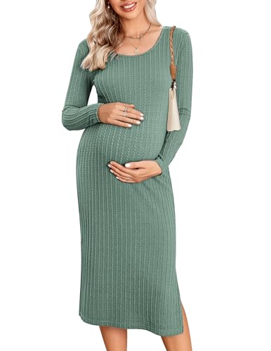 Ekouaer Umstandskleid Damen Langarm Stillen Kleid Elegant Umstandsmode Kleid Winter Umstandsrock Seitengeteilte, Grün, XL Ekouaer Umstandskleid Damen Langarm Stillen Kleid Elegant Umstandsmode Kleid Winter Umstandsrock Seitengeteilte, Grün, XL von Ekouaer