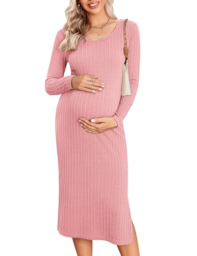 Ekouaer Umstandskleid Damen Langarm Stillen Kleid Elegant Umstandsmode Kleid Winter Umstandsrock Seitengeteilte, Rosa, XL Ekouaer Umstandskleid Damen Langarm Stillen Kleid Elegant Umstandsmode Kleid Winter Umstandsrock Seitengeteilte, Rosa, XL von Ekouaer
