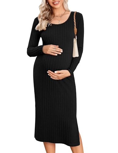 Ekouaer Umstandskleid Damen Langarm Stillen Kleid Elegant Umstandsmode Kleid Winter Umstandsrock Seitengeteilte, Schwarz, XL Ekouaer Umstandskleid Damen Langarm Stillen Kleid Elegant Umstandsmode Kleid Winter Umstandsrock Seitengeteilte, Schwarz, XL von Ekouaer
