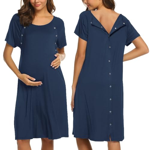 Ekouaer Umstandskleid für Damen, Druckknopfverschluss am Rücken, Marineblau, XXL Ekouaer Umstandskleid für Damen, Druckknopfverschluss am Rücken, Marineblau, XXL von Ekouaer