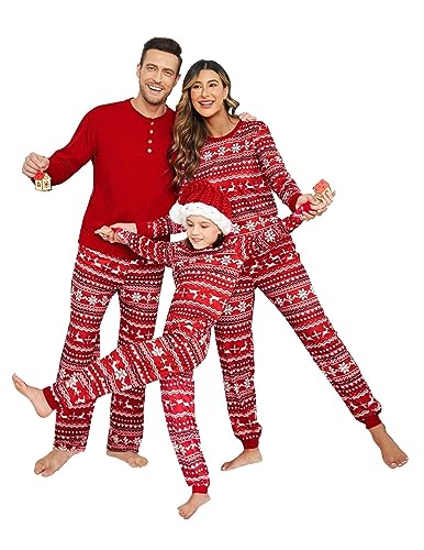 Ekouaer Weihnachten Schlafanzug Familie Set Christmas Herren Pyjama Weihnachtspyjama Fun Schlafanzug, Rot, Herren, S von Ekouaer