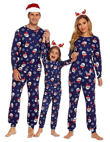 Ekouaer Weihnachten Schlafanzug Langarm Familien Weihnachten Pyjama Set Warm für Familien Winter Nachtwäsche Fun, Herren-Blau, XXL von Ekouaer