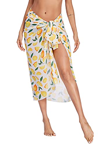 Sarong Pareo für Damen Strand Swimwear Wickelrock Semi Sheer Bikini Cover Ups Strandtuch, Zitrone von Ekouaer