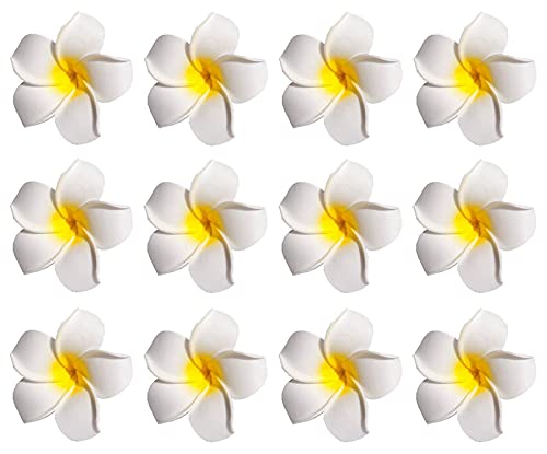 12 x Haarspangen für Damen und Mädchen, 6 cm, hawaiianischer Bohemian-Stil, Plumeria-Schaum-Blume, Haarspangen, Dekoration für Hochzeit, Party, Strand, Urlaub (gelb) von Elandy