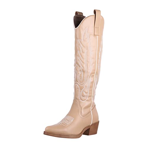 Elara Damen Cowboystiefel Chunkyrayan DEN929 Khaki PU-39 von Elara