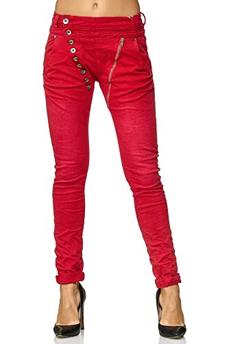 Elara Damen Jeans Boyfriend Baggy Knopfleiste Chunkyrayan EL05-10 Red 38/M von Elara