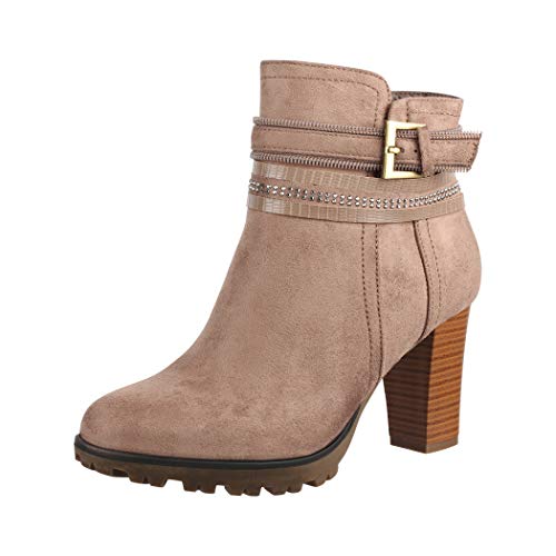 Elara Damen Stiefelette Ankle Boots Chunkyrayan 2018 C292-1-Khaki-36 von Elara