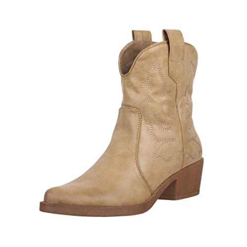 Elara Damen Stiefeletten Cowboy Boots Chunkyrayan 301-A31P Khaki PU-38 von Elara