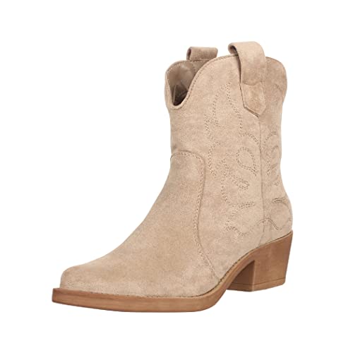 Elara Damen Stiefeletten Cowboy Boots Chunkyrayan 301-A31S Khaki Suede-36 von Elara