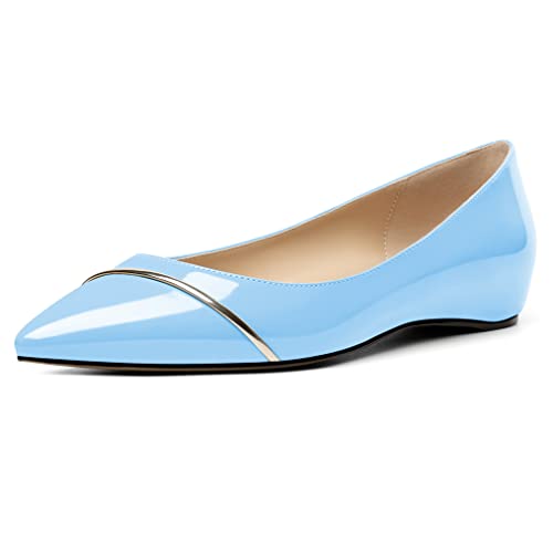 Elashe Damen Ballet Flats Spitze Flache Schuhe 2cm Slip On Low Heel Pumps Bequeme Hochzeit Schuhe Hellblau EU40 von Elashe