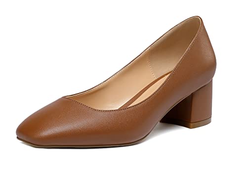 Elashe Damen Blockabsatz Quadratischer Zehe Pumps, Klassische Geschlossene Zehe Slip-on 2'' Pumps Matt BraunEU35 von Elashe