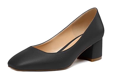 Elashe Damen Blockabsatz Quadratischer Zehe Pumps, Klassische Geschlossene Zehe Slip-on 2'' Pumps Matt SchwarzEU35 von Elashe