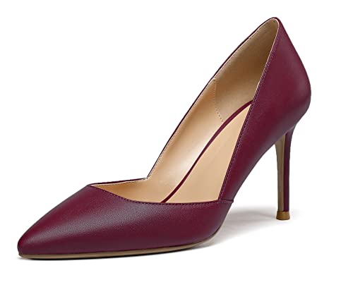 Elashe Damen D'orsay Pumps, 8.5CM Hoch Absatz Spitze Zehen, Elegant Cut-Out High Heels Matt RotweinEU39 von Elashe