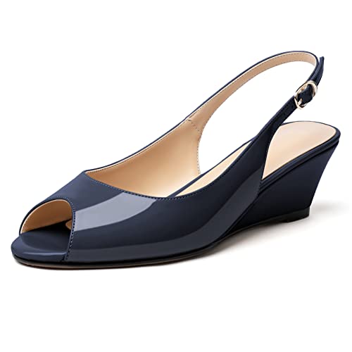 Elashe Damen Pumps Keilabsatz Slingback Elegante Abendschuhe Dunkelblau EU35 von Elashe