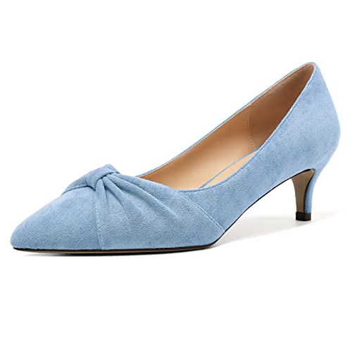 Elashe Damen Spitze Pumps 2'' Kitten Heels Klassische Hellblau EU40 von Elashe