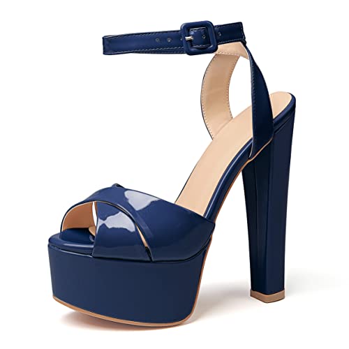 Elashe High Heels Knöchelriemen Sandalen Damen Peeptoe Pumps Sexy Plateau Partyschuhe Dunkelblau EU39 Elashe High Heels Knöchelriemen Sandalen Damen Peeptoe Pumps Sexy Plateau Partyschuhe Dunkelblau EU39 von Elashe