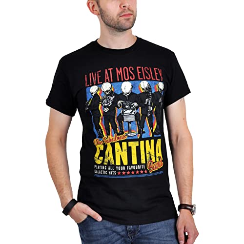 Elbenwald Cantina Band T-Shirt mit Frontprint und Tourdaten auf der Rückseite für Herren Damen Unisex Baumwolle Schwarz - L von Elbenwald