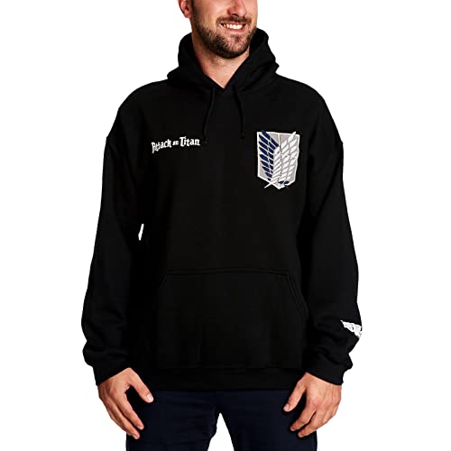 Elbenwald Attack on Titan Hoodie mit Survey Corps Motiv für Anime Fans Herren Damen Unisex Baumwolle schwarz - L von Elbenwald