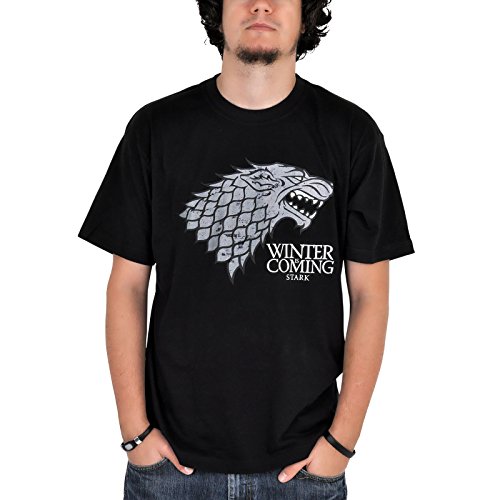 Elbenwald Game of Thrones T-Shirt Stark Schattenwolf Winter is Coming Frontprint für Herren schwarz - L von Elbenwald