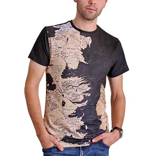 Elbenwald Game of Thrones T-Shirt Westeros und Essos Karte Rundum-Print für Herren schwarz - M von Elbenwald