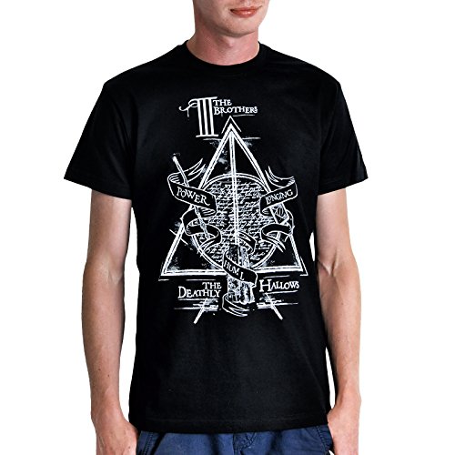 Elbenwald Harry Potter T-Shirt Die DREI Brüder Frontprint Damen Herren Baumwolle schwarz - M von Elbenwald