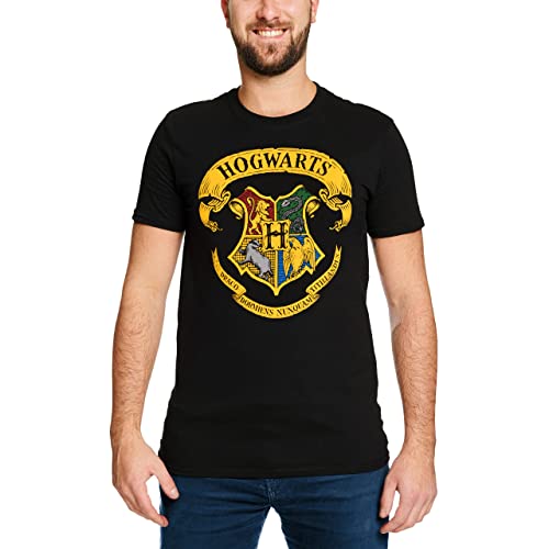 Elbenwald Harry Potter T-Shirt Hogwarts Wappen Frontprint Damen Herren Baumwolle schwarz - L von Elbenwald