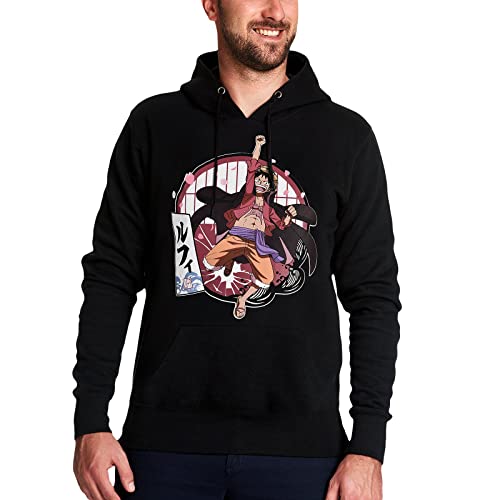 Elbenwald One Piece Hoodie mit Monkey D. Luffy Motiv für Herren Damen Unisex schwarz - L von Elbenwald