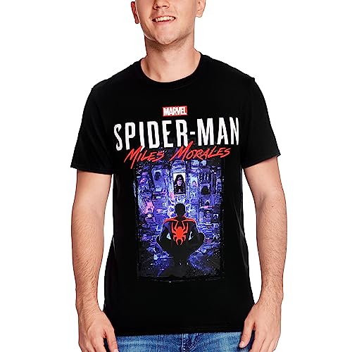 Elbenwald Spider-Man T-Shirt mit Miles Morales Motiv für Herren Damen Unisex Baumwolle schwarz - L von Elbenwald