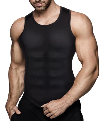Herren-Kompressionsshirt, figurformend, Unterhemd, Workout, Tank-Top, Bauch, Unterhemden - Schwarz - Medium von Eleady