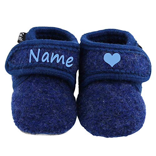 Elefantasie Baby Wollschuhe mit Namen personalisiert blau Gr. 17/18 von Elefantasie