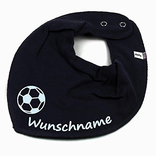 HALSTUCH mit Namen oder Text personalisiert für Baby oder Kind aus Baumwolle in Einheitsgröße Fußball blau von Elefantasie