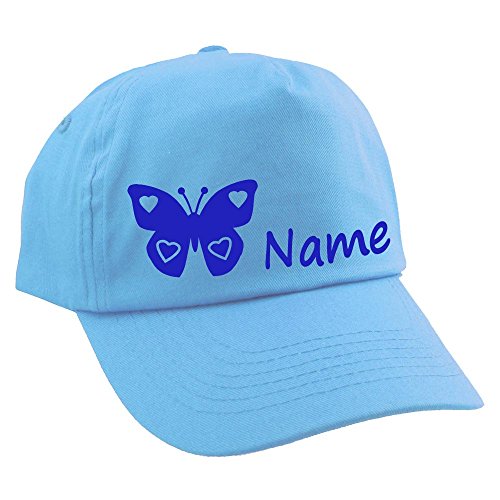 Elefantasie Personalisierte Cap für Kinder Baseball Kappe mit Name oder Wunschwort Bedruckt für Jungen und Mädchen Schmetterling Hellblau von Elefantasie