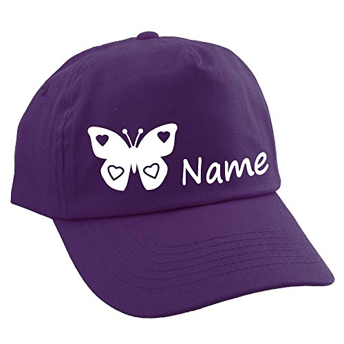 Elefantasie Personalisierte Cap für Kinder Baseball Kappe mit Name oder Wunschwort Bedruckt für Jungen und Mädchen Schmetterling Lila von Elefantasie