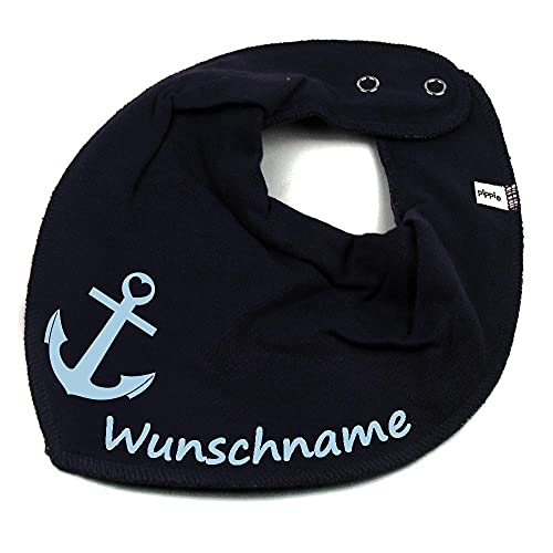 HALSTUCH mit Namen oder Text personalisiert für Baby oder Kind aus Baumwolle in Einheitsgröße Anker blau von Elefantasie