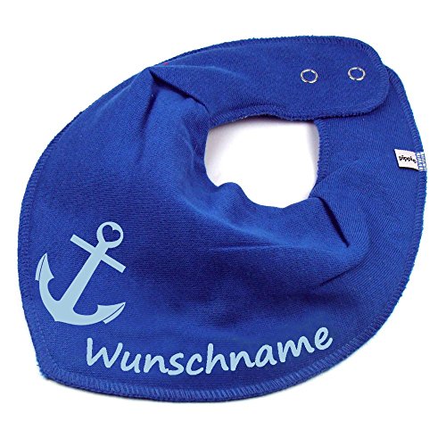 HALSTUCH mit Namen oder Text personalisiert für Baby oder Kind aus Baumwolle in Einheitsgröße Anker mittelblau von Elefantasie