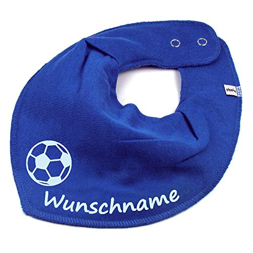 HALSTUCH mit Namen oder Text personalisiert für Baby oder Kind aus Baumwolle in Einheitsgröße Fußball mittelblau von Elefantasie