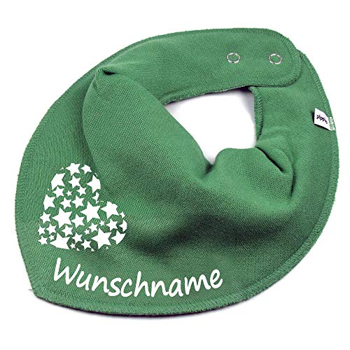 HALSTUCH mit Namen oder Text personalisiert für Baby oder Kind aus Baumwolle in Einheitsgröße Sternherz khaki von Elefantasie