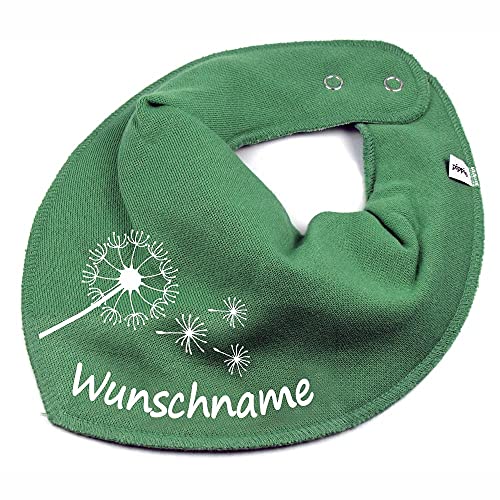 HALSTUCH mit Namen oder Text personalisiert für Baby oder Kind aus Baumwolle in Einheitsgröße Pusteblume khaki von Elefantasie