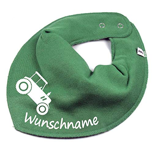 HALSTUCH mit Namen oder Text personalisiert für Baby oder Kind aus Baumwolle in Einheitsgröße Traktor khaki von Elefantasie