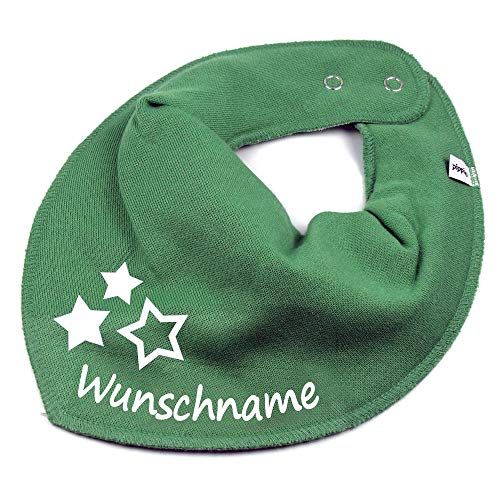 HALSTUCH mit Namen oder Text personalisiert für Baby oder Kind aus Baumwolle in Einheitsgröße 3 Sterne khaki von Elefantasie