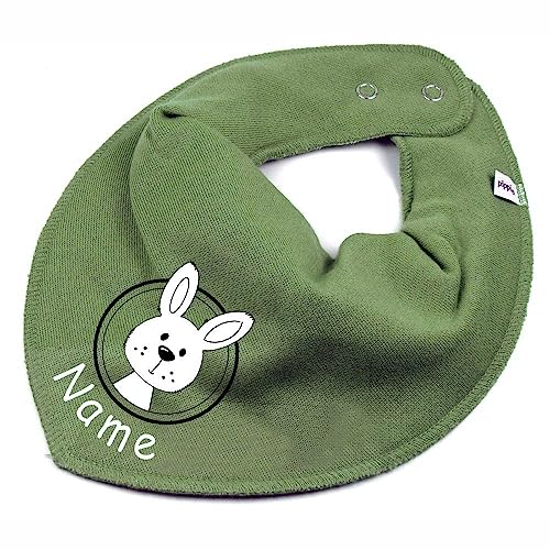 HALSTUCH mit Namen oder Text personalisiert für Baby oder Kind aus Baumwolle in Einheitsgröße Hase khaki von Elefantasie